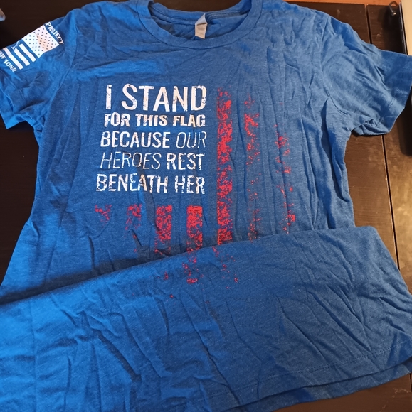 TIL VALHALLA TSHIRT I STAND FOR THIS FLAG BECAUSE OUR HEROES REST BENEATH HER - Picture 1 of 1